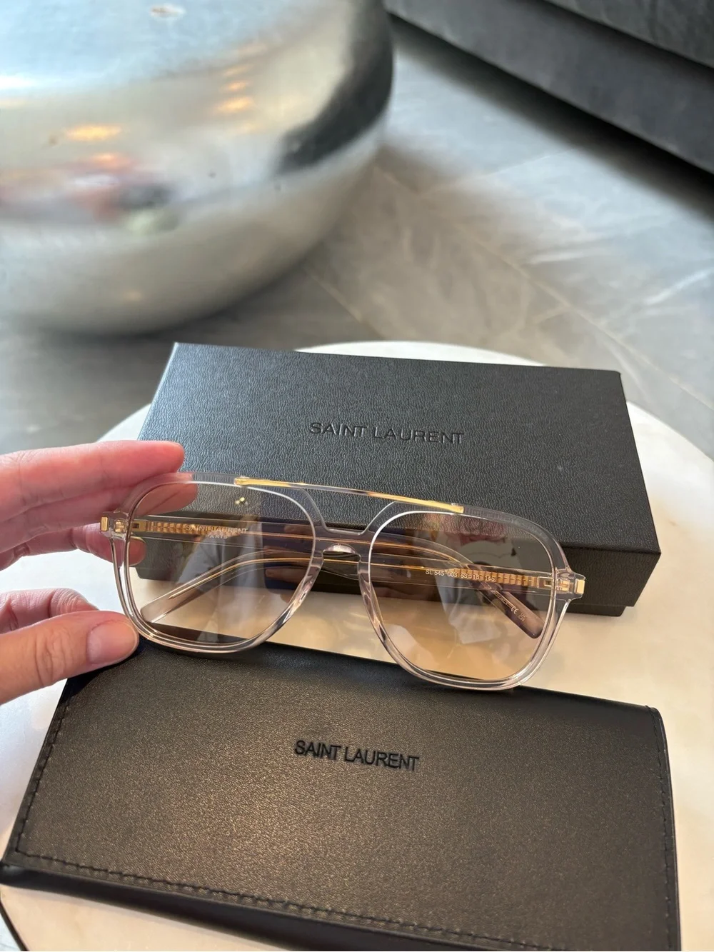 Saint Laurent SL 545 aviator acetate sunglasses unisex pastel yellow gold logo